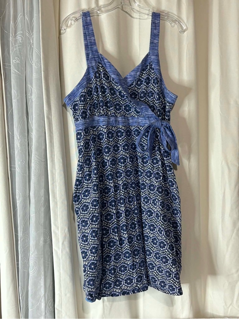 Y2K Tommy Hilfiger Purple Patterned Wrap-Style Summer Sundress| pockets| Large